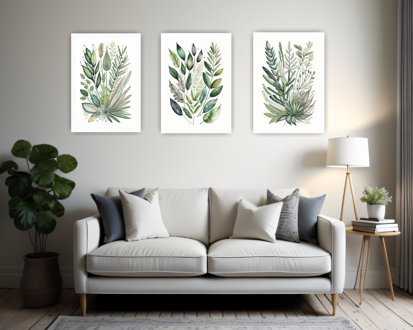 Set of 3 Wall Art Green | Botanical Set for Living Room, Office, Bedroom