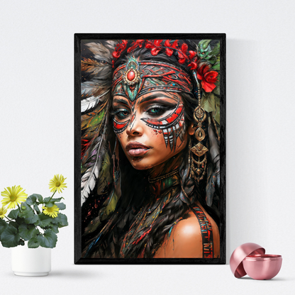 Poster | Kunstdruck Aztekenkönigin Wandbild – Mystisches Portrait im Ethno-Stil als hochwertiger Kunstdruck 