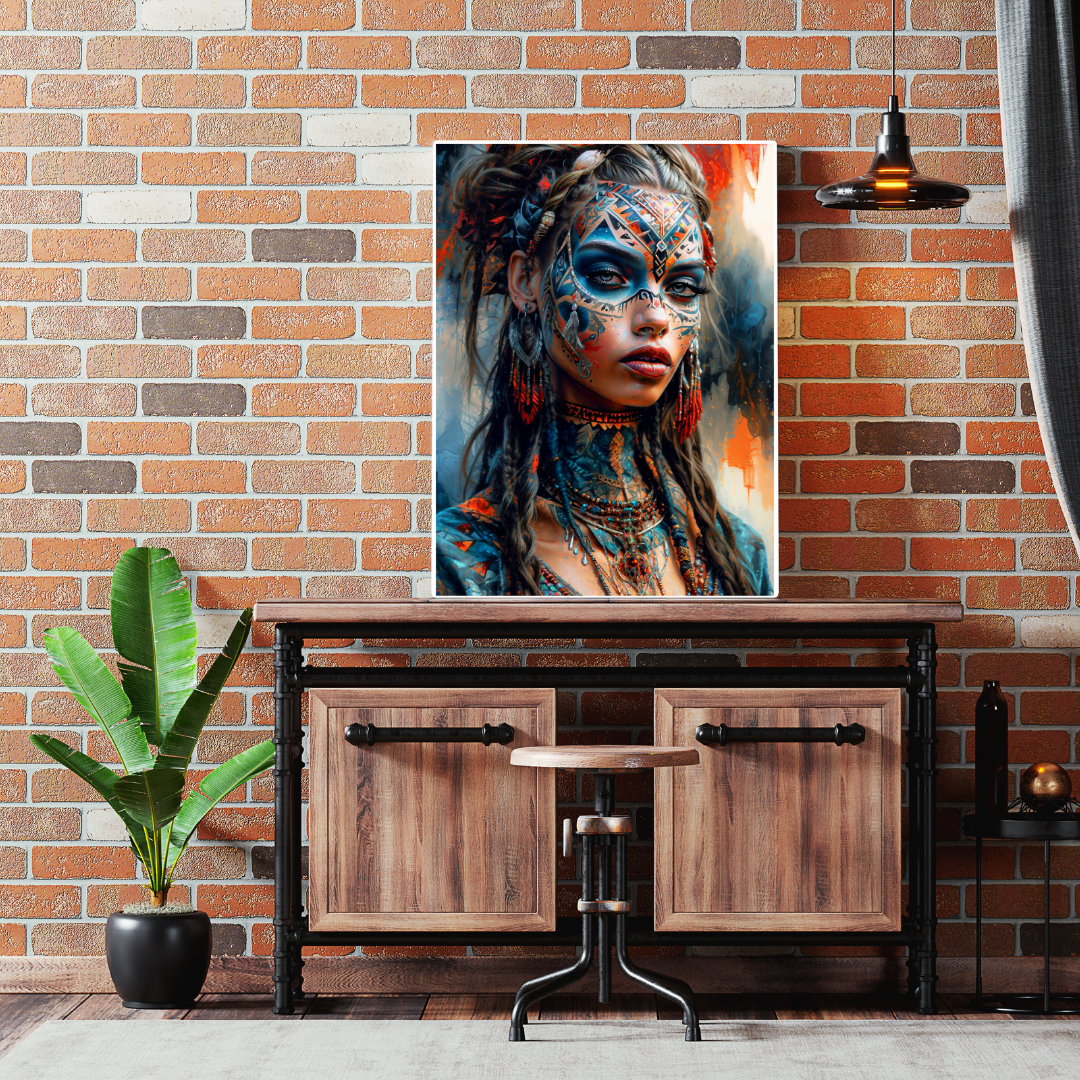 Poster | Kunstdruck Aztekenkönigin Wandbild – Mystisches Portrait im Ethno-Stil als hochwertiger Kunstdruck 