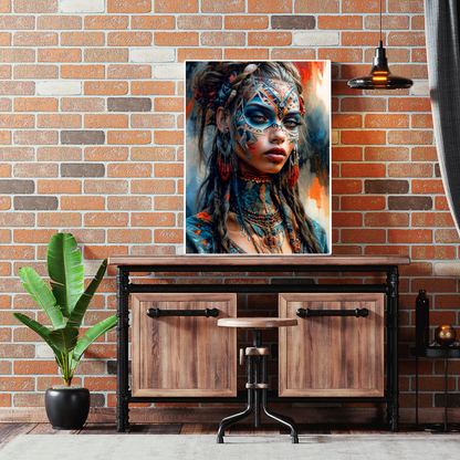 Poster | Kunstdruck Aztekenkönigin Wandbild – Mystisches Portrait im Ethno-Stil als hochwertiger Kunstdruck 