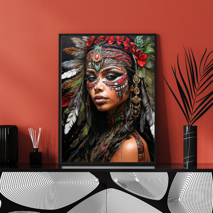 Poster | Kunstdruck Aztekenkönigin Wandbild – Mystisches Portrait im Ethno-Stil als hochwertiger Kunstdruck 