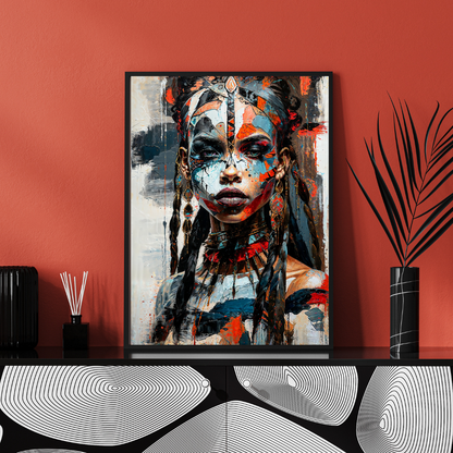 Poster | Glossy | Matt | High Quality Paper | Aztec Queen Wall Art - Mystical ethnic portrait, ideal for a stylish and cultural decoration