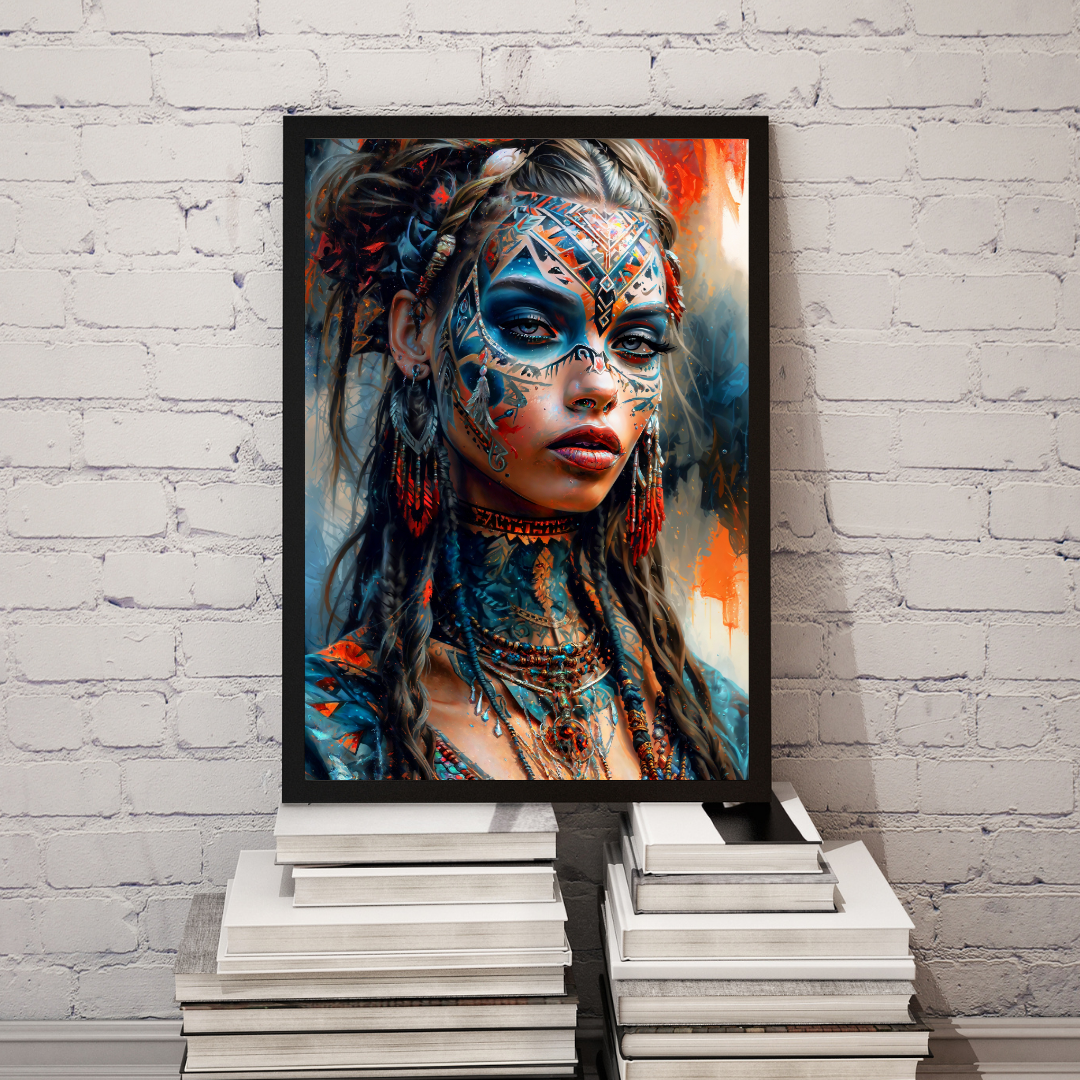 Poster | Kunstdruck Aztekenkönigin Wandbild – Mystisches Portrait im Ethno-Stil als hochwertiger Kunstdruck 