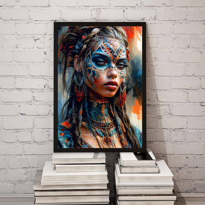Poster | Kunstdruck Aztekenkönigin Wandbild – Mystisches Portrait im Ethno-Stil als hochwertiger Kunstdruck 
