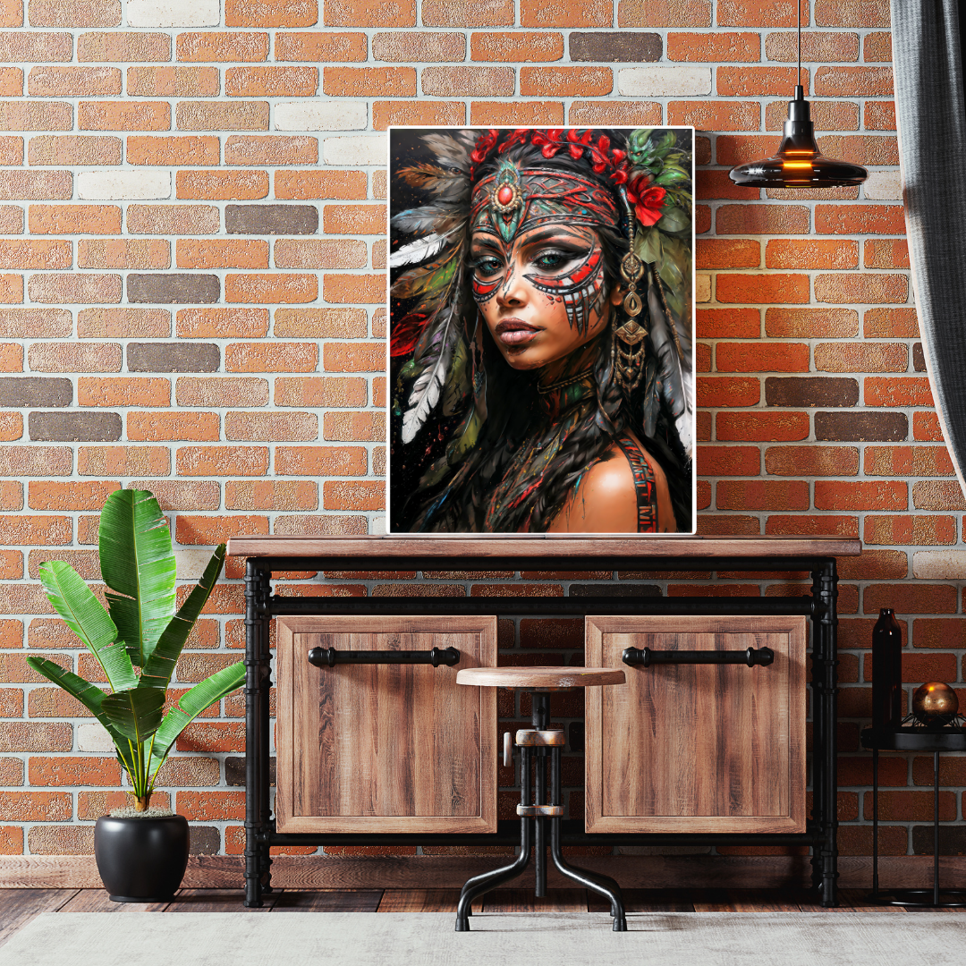Poster | Kunstdruck Aztekenkönigin Wandbild – Mystisches Portrait im Ethno-Stil als hochwertiger Kunstdruck 