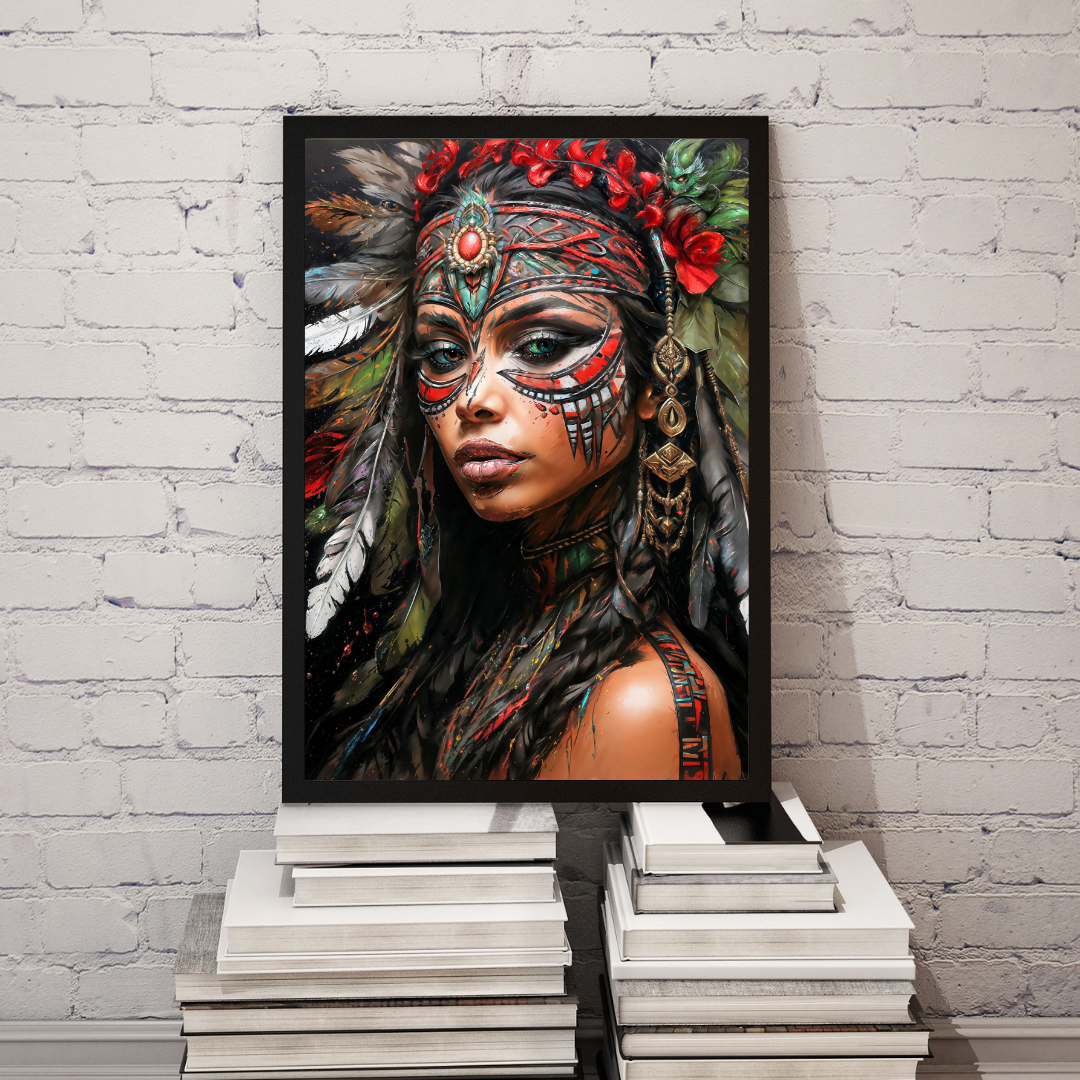 Poster | Kunstdruck Aztekenkönigin Wandbild – Mystisches Portrait im Ethno-Stil als hochwertiger Kunstdruck 