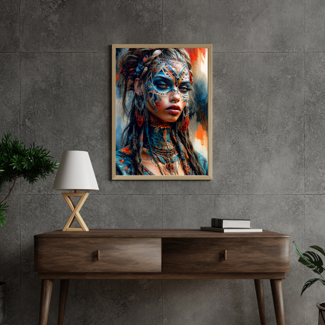 Poster | Kunstdruck Aztekenkönigin Wandbild – Mystisches Portrait im Ethno-Stil als hochwertiger Kunstdruck 