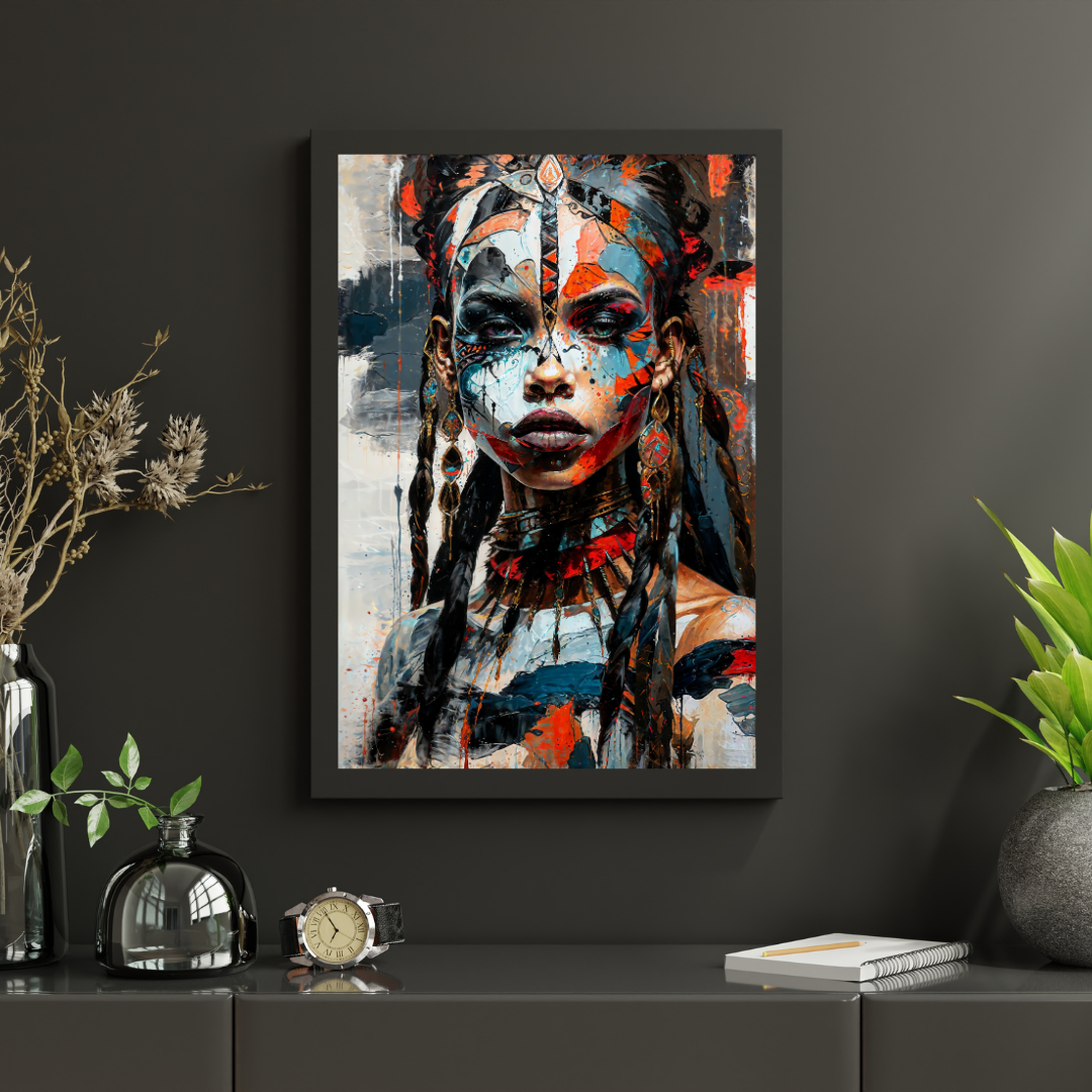 Poster | Glossy | Matt | High Quality Paper | Aztec Queen Wall Art - Mystical ethnic portrait, ideal for a stylish and cultural decoration