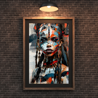 Poster | Glossy | Matt | High Quality Paper | Aztec Queen Wall Art - Mystical ethnic portrait, ideal for a stylish and cultural decoration
