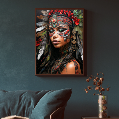 Poster | Kunstdruck Aztekenkönigin Wandbild – Mystisches Portrait im Ethno-Stil als hochwertiger Kunstdruck 