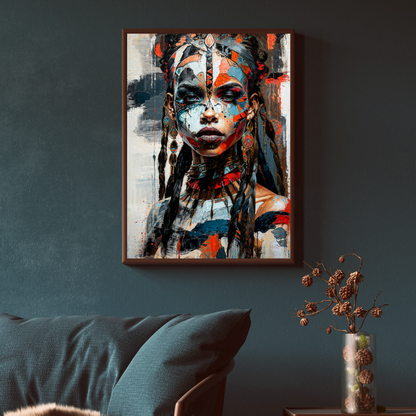 Poster | Glossy | Matt | High Quality Paper | Aztec Queen Wall Art - Mystical ethnic portrait, ideal for a stylish and cultural decoration