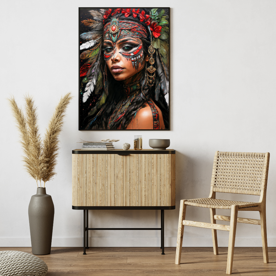 Poster | Kunstdruck Aztekenkönigin Wandbild – Mystisches Portrait im Ethno-Stil als hochwertiger Kunstdruck 