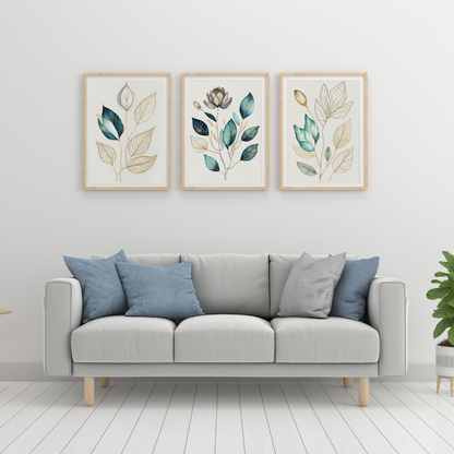 Art Print - Botanical Serenity- Set of 3 Wall Art