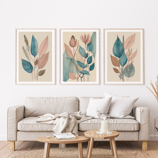 Set of 3 Poster Green Purple Minimalistic Wall Art