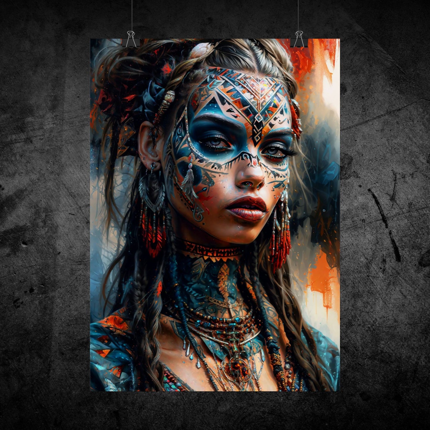 Poster | Kunstdruck Aztekenkönigin Wandbild – Mystisches Portrait im Ethno-Stil als hochwertiger Kunstdruck 