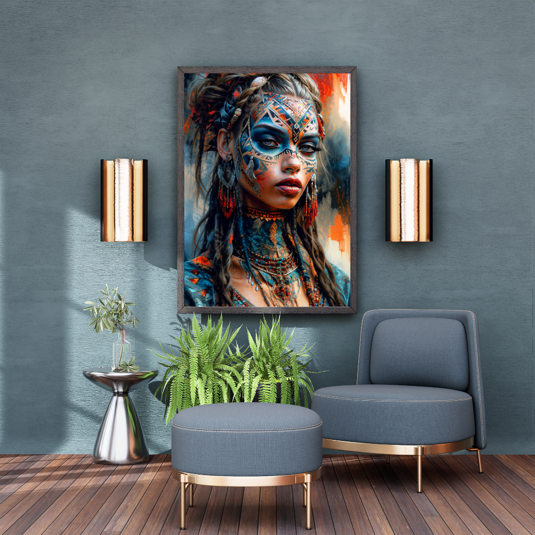 Poster | Kunstdruck Aztekenkönigin Wandbild – Mystisches Portrait im Ethno-Stil als hochwertiger Kunstdruck 