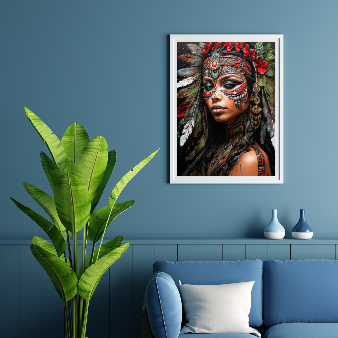 Poster | Kunstdruck Aztekenkönigin Wandbild – Mystisches Portrait im Ethno-Stil als hochwertiger Kunstdruck 
