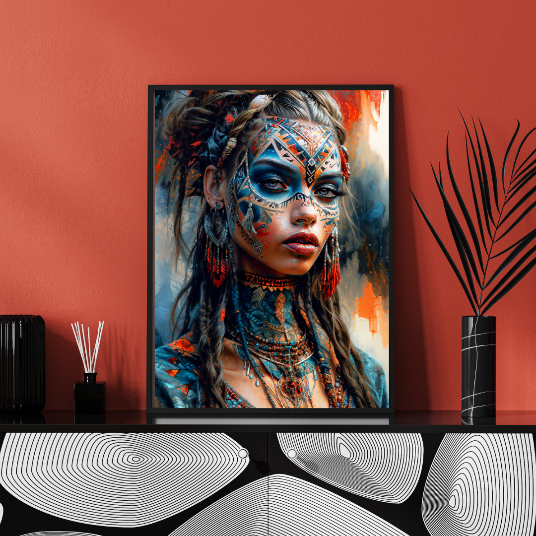 Poster | Kunstdruck Aztekenkönigin Wandbild – Mystisches Portrait im Ethno-Stil als hochwertiger Kunstdruck 