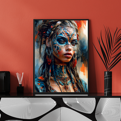 Poster | Kunstdruck Aztekenkönigin Wandbild – Mystisches Portrait im Ethno-Stil als hochwertiger Kunstdruck 