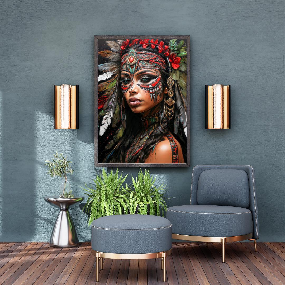 Poster | Kunstdruck Aztekenkönigin Wandbild – Mystisches Portrait im Ethno-Stil als hochwertiger Kunstdruck 