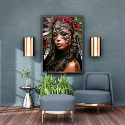 Poster | Kunstdruck Aztekenkönigin Wandbild – Mystisches Portrait im Ethno-Stil als hochwertiger Kunstdruck 