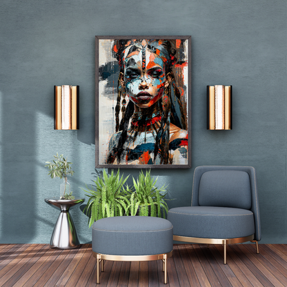 Poster | Glossy | Matt | High Quality Paper | Aztec Queen Wall Art - Mystical ethnic portrait, ideal for a stylish and cultural decoration