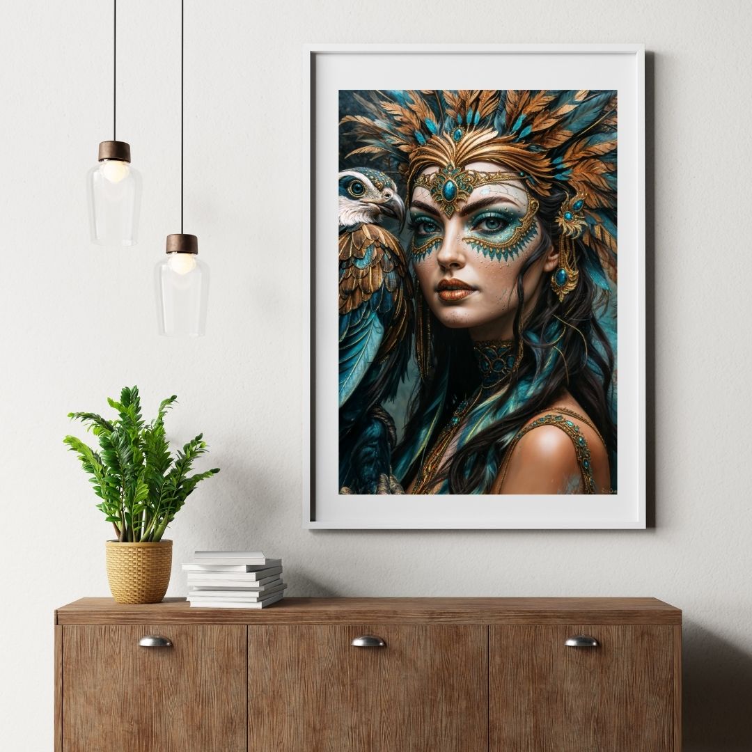 Affiche | Décoration murale Tribal Queen | Mat ou brillant | Portrait de femme | Intérieur de maison contemporain moderne 