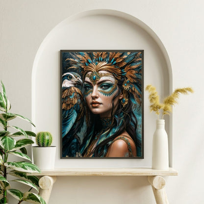 Affiche | Décoration murale Tribal Queen | Mat ou brillant | Portrait de femme | Intérieur de maison contemporain moderne 