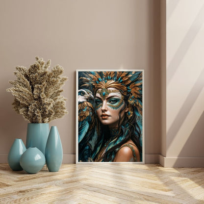 Affiche | Décoration murale Tribal Queen | Mat ou brillant | Portrait de femme | Intérieur de maison contemporain moderne 