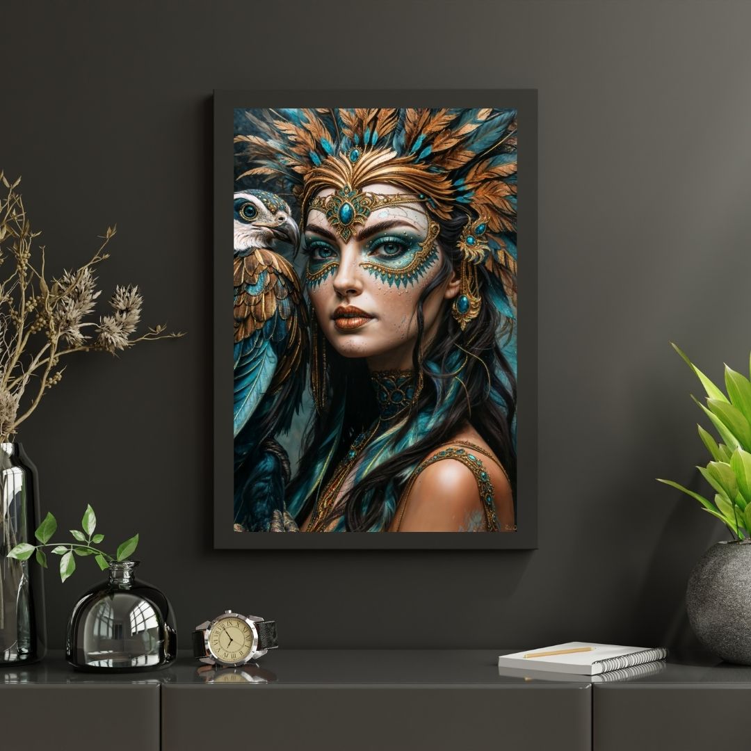 Affiche | Décoration murale Tribal Queen | Mat ou brillant | Portrait de femme | Intérieur de maison contemporain moderne 