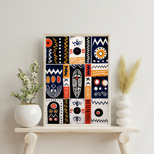 Poster | Abstrakte afrikanische Kunst mit symmetrischen geometrischen Designs 
