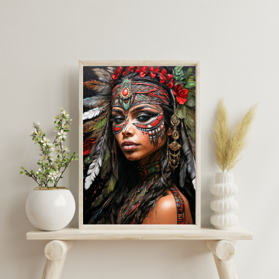 Poster | Kunstdruck Aztekenkönigin Wandbild – Mystisches Portrait im Ethno-Stil als hochwertiger Kunstdruck 
