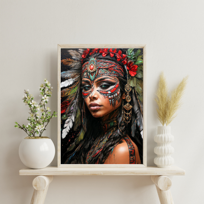Poster | Kunstdruck Aztekenkönigin Wandbild – Mystisches Portrait im Ethno-Stil als hochwertiger Kunstdruck 