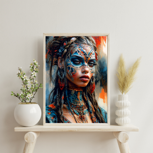 Poster | Kunstdruck Aztekenkönigin Wandbild – Mystisches Portrait im Ethno-Stil als hochwertiger Kunstdruck 