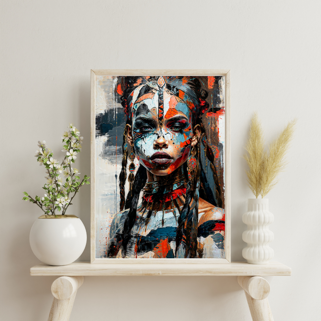 Poster | Glossy | Matt | High Quality Paper | Aztec Queen Wall Art - Mystical ethnic portrait, ideal for a stylish and cultural decoration