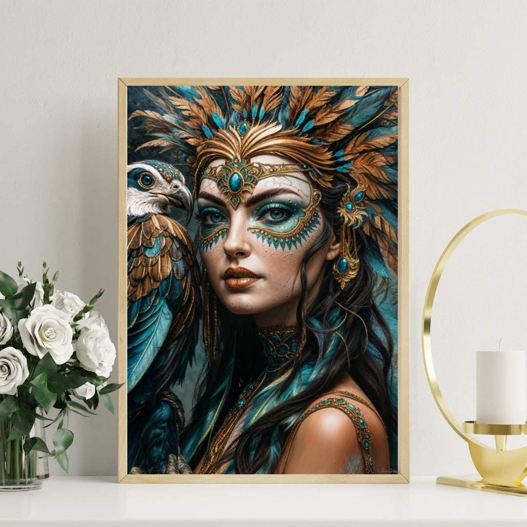 Affiche | Décoration murale Tribal Queen | Mat ou brillant | Portrait de femme | Intérieur de maison contemporain moderne 