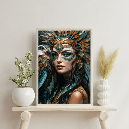 Affiche | Décoration murale Tribal Queen | Mat ou brillant | Portrait de femme | Intérieur de maison contemporain moderne 