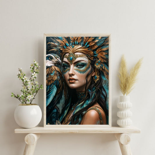 Affiche | Décoration murale Tribal Queen | Mat ou brillant | Portrait de femme | Intérieur de maison contemporain moderne 