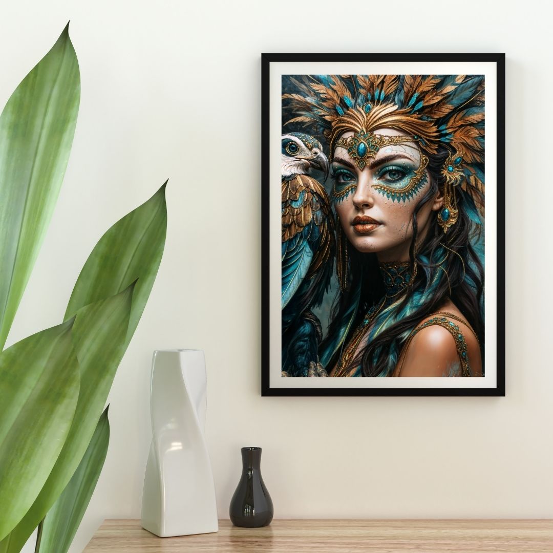 Affiche | Décoration murale Tribal Queen | Mat ou brillant | Portrait de femme | Intérieur de maison contemporain moderne 