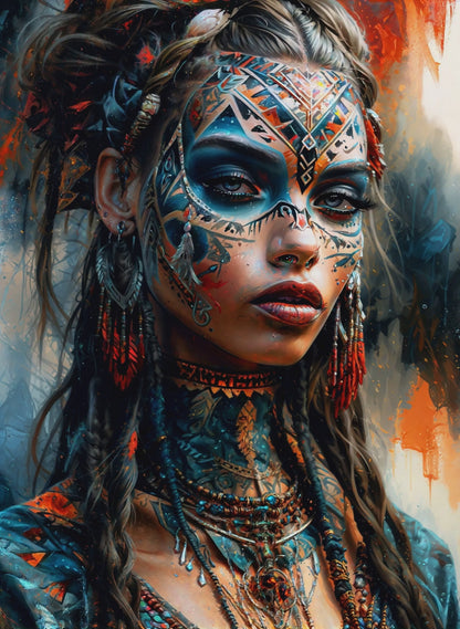 Poster | Kunstdruck Aztekenkönigin Wandbild – Mystisches Portrait im Ethno-Stil als hochwertiger Kunstdruck 