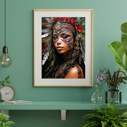 Poster | Kunstdruck Aztekenkönigin Wandbild – Mystisches Portrait im Ethno-Stil als hochwertiger Kunstdruck 