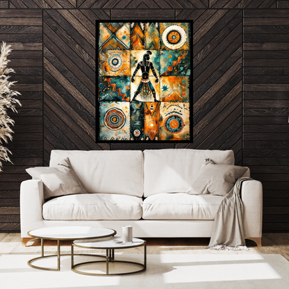 Poster | Tribal Art watercolor painting | Orange-Teal African Warrior Spirit Artwork